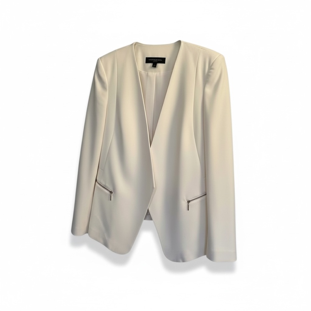 WHBM Open Front Blazer Zip Pockets Cream 12 - Picture 3 of 5